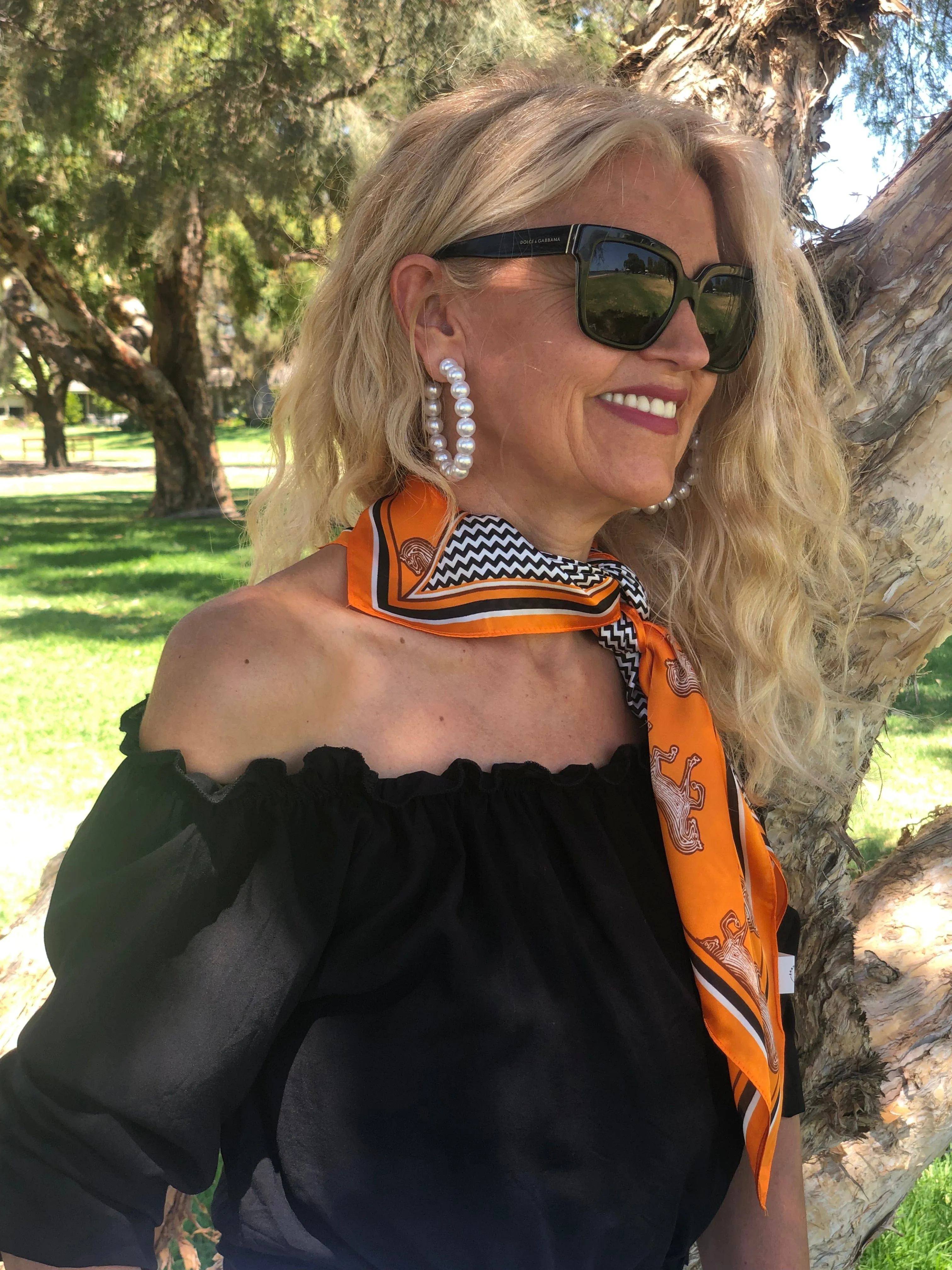 🎈Orange Neck Scarf -  Black White Check and Horses - Best Seller!