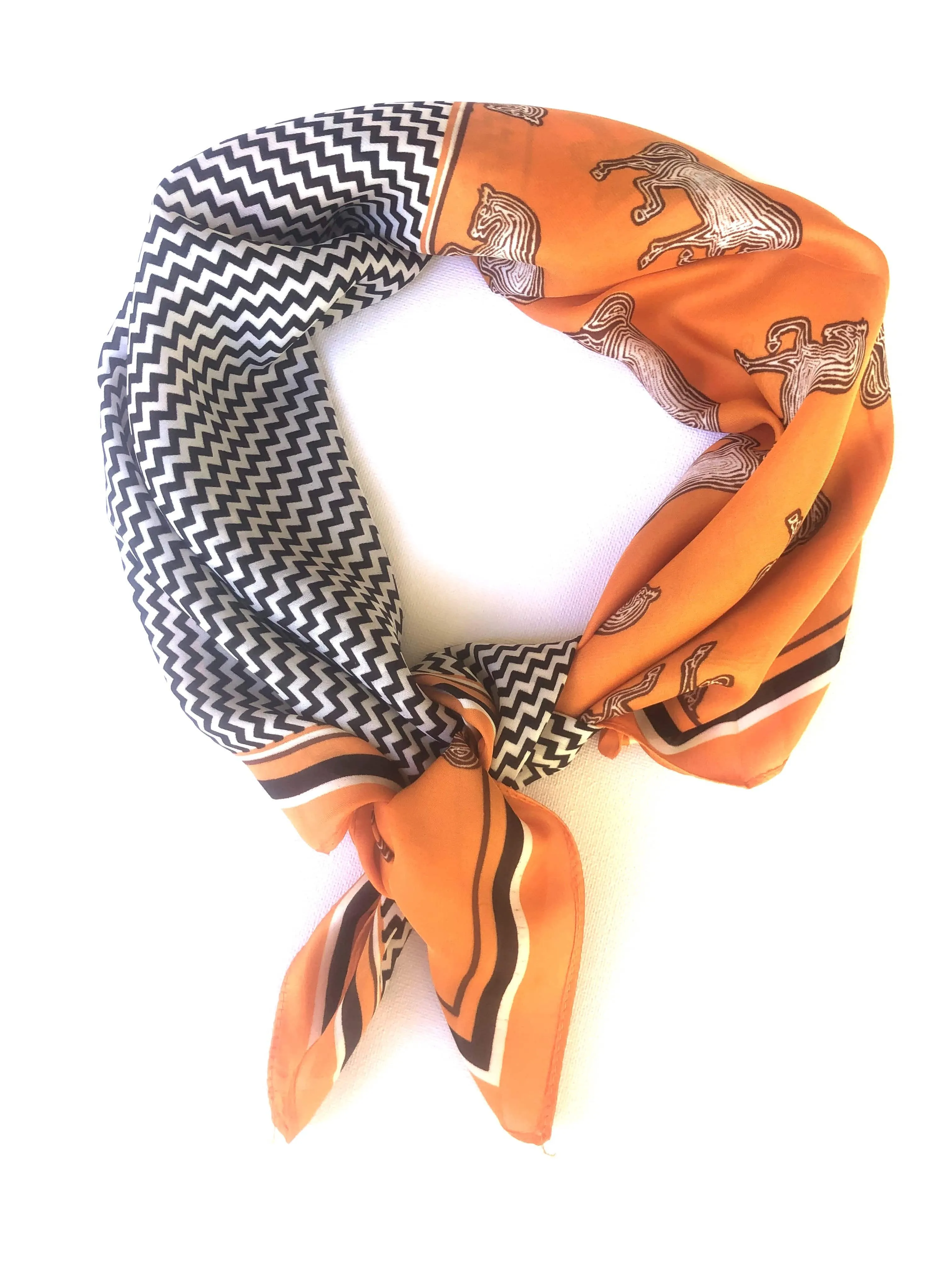 🎈Orange Neck Scarf -  Black White Check and Horses - Best Seller!