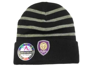 Orlando City SC Antigua MLS Black and Gray Striped Crisp Beanie Hat Cap