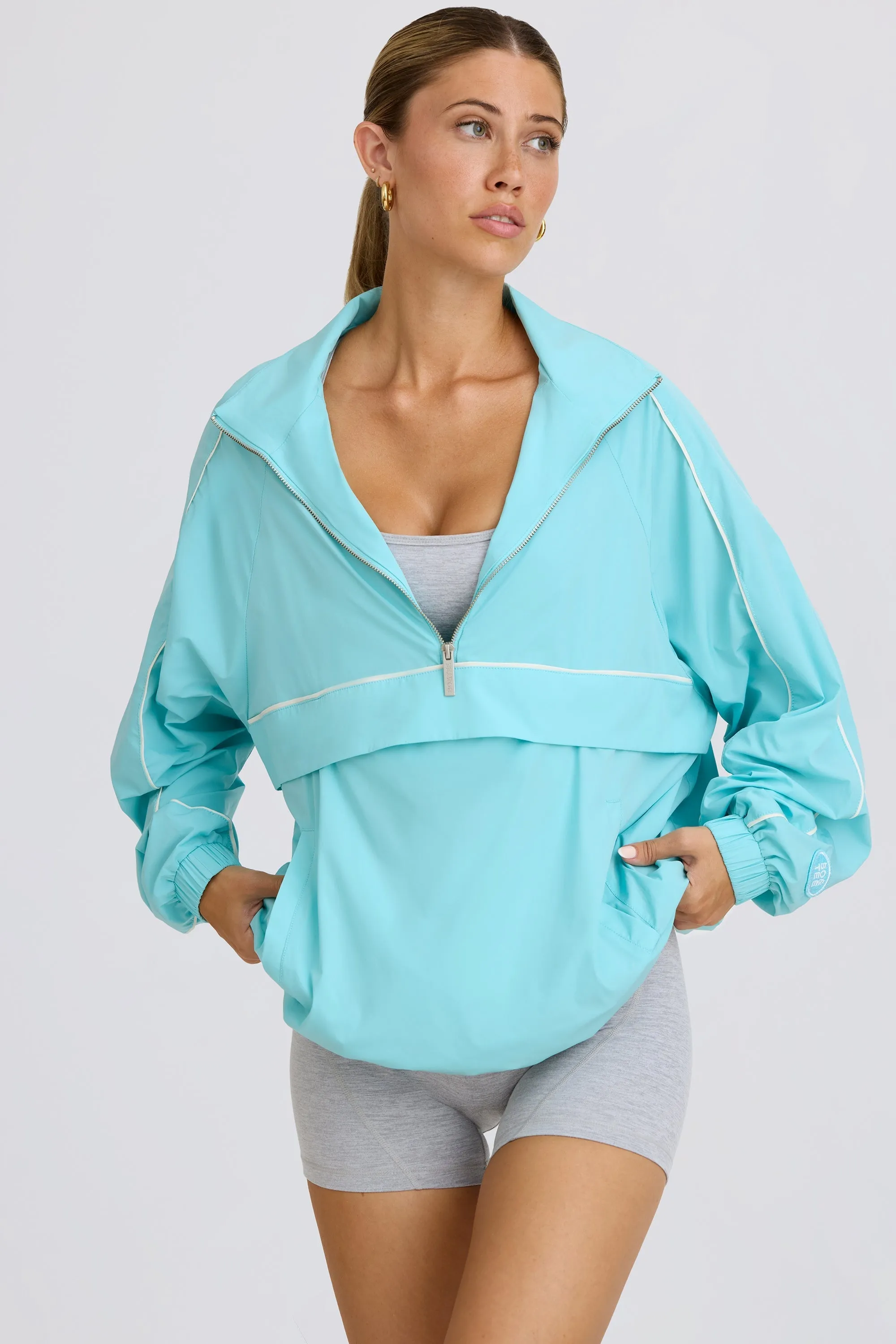 Oversized Track Jacket in Aqua