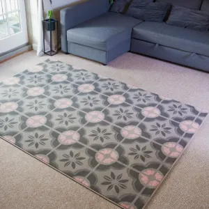 Pink Floral Tiles Rug - Texas