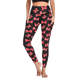 Polka Dot Bows Women's Athletic Leggings With Pockets