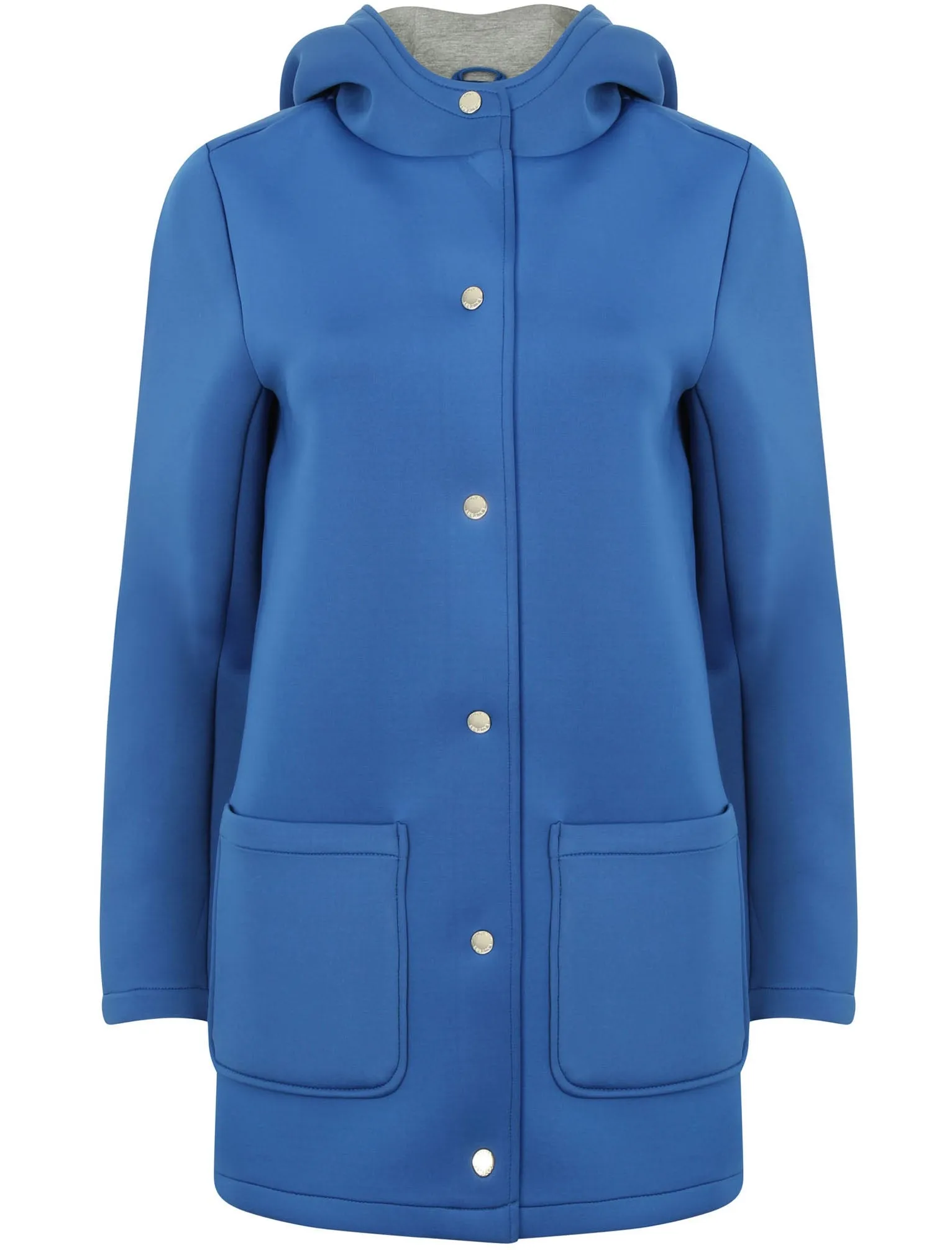 Pontoon Neoprene Hooded Mac Coat In Blue - Tokyo Laundry