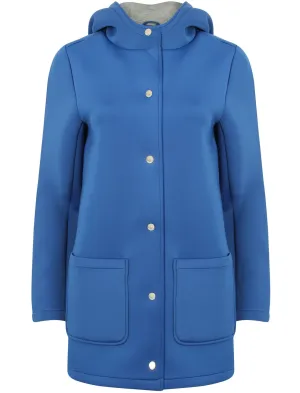 Pontoon Neoprene Hooded Mac Coat In Blue - Tokyo Laundry