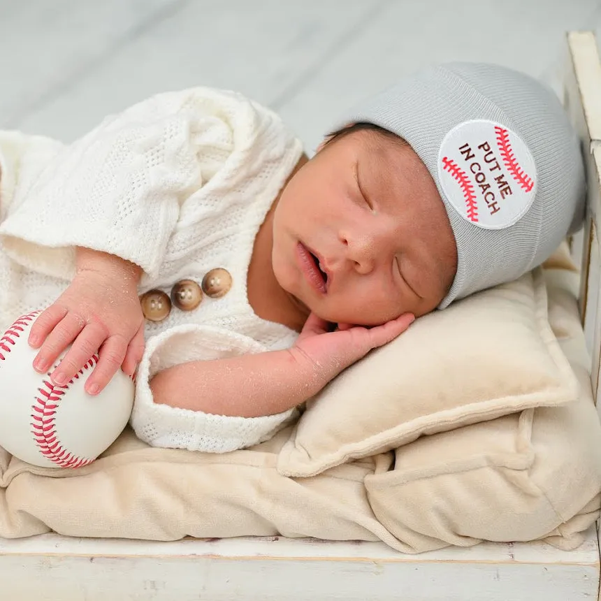 Put Me In Coach Pom Pom - Blue or White Baseball Hat for Newborn Boys - Sports Hospital Hat (Copy)