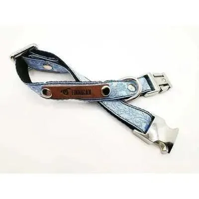 "Personalised Blue Elegance Designer Dog Collar: Stylish & Durable"