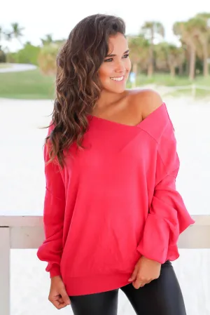 Raspberry Sweater with Asymmetrical Hem