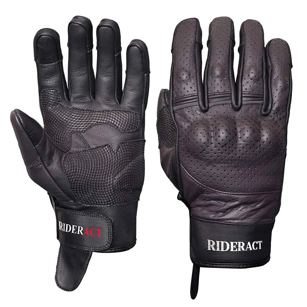 RIDERACT® Men Leather Motorcycle Gloves BRONA Riding Gloves