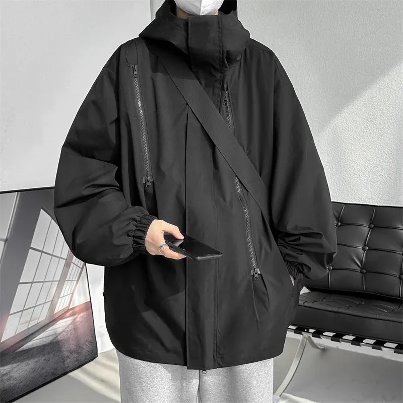 Riolio 2024 Men Hooded Jacket Men Bomber Jacket Mens Windbreakers Zipper Coats Spring Autumn Loose Cargo Jacket Men Casual Sportswear