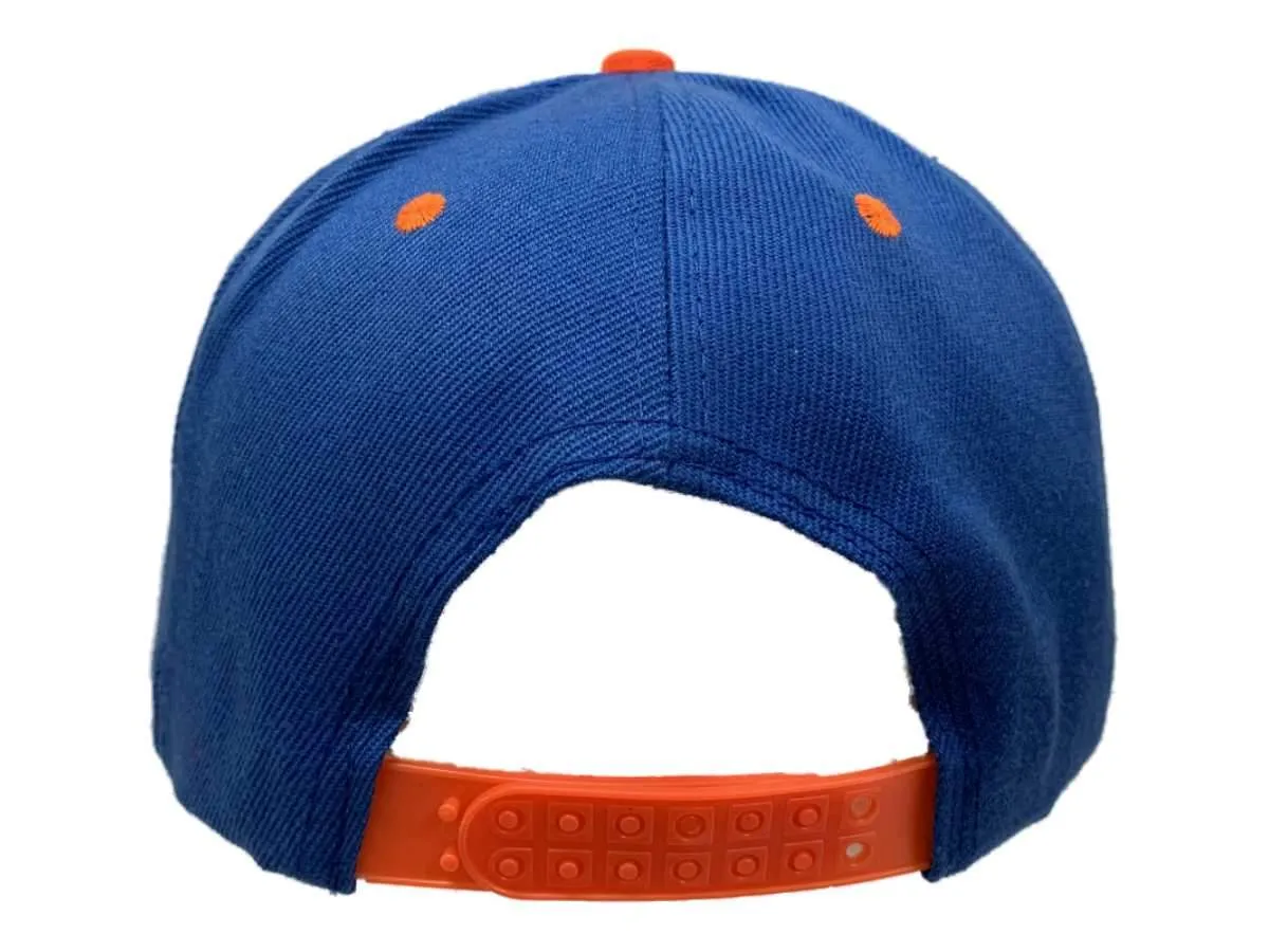 Royal Blue & Orange XM Structured Adjustable Snapback Flat Bill Blank Hat Cap