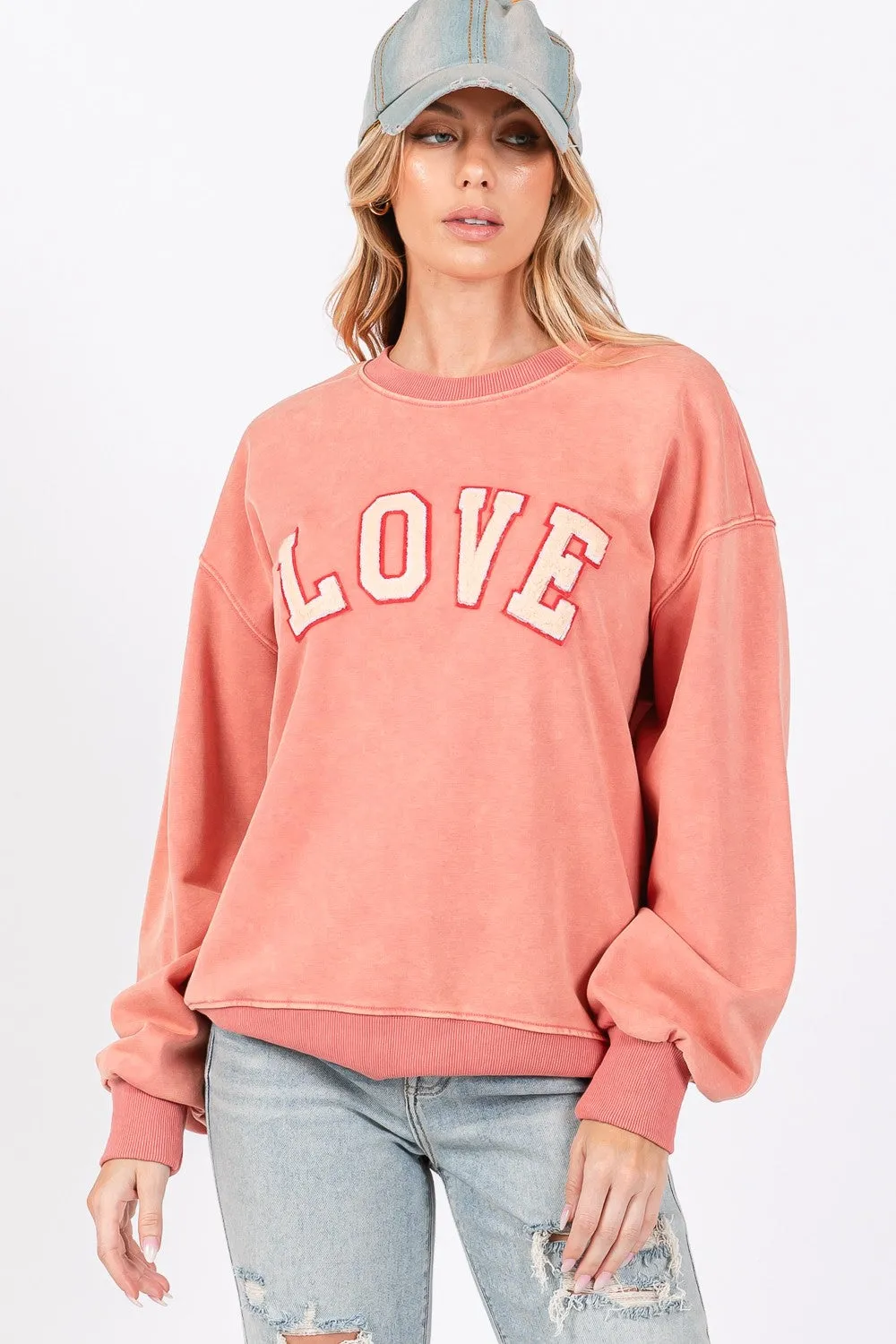 SAGE   FIG LOVE Path Applique Drop Shoulder Sweatshirt