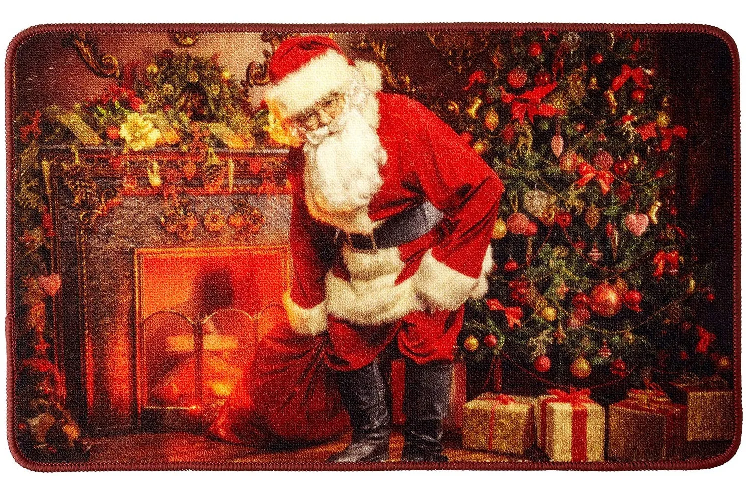 Seasonal Christmas Santa Claus Actions Pattern Decorative Area Rug, Doormat