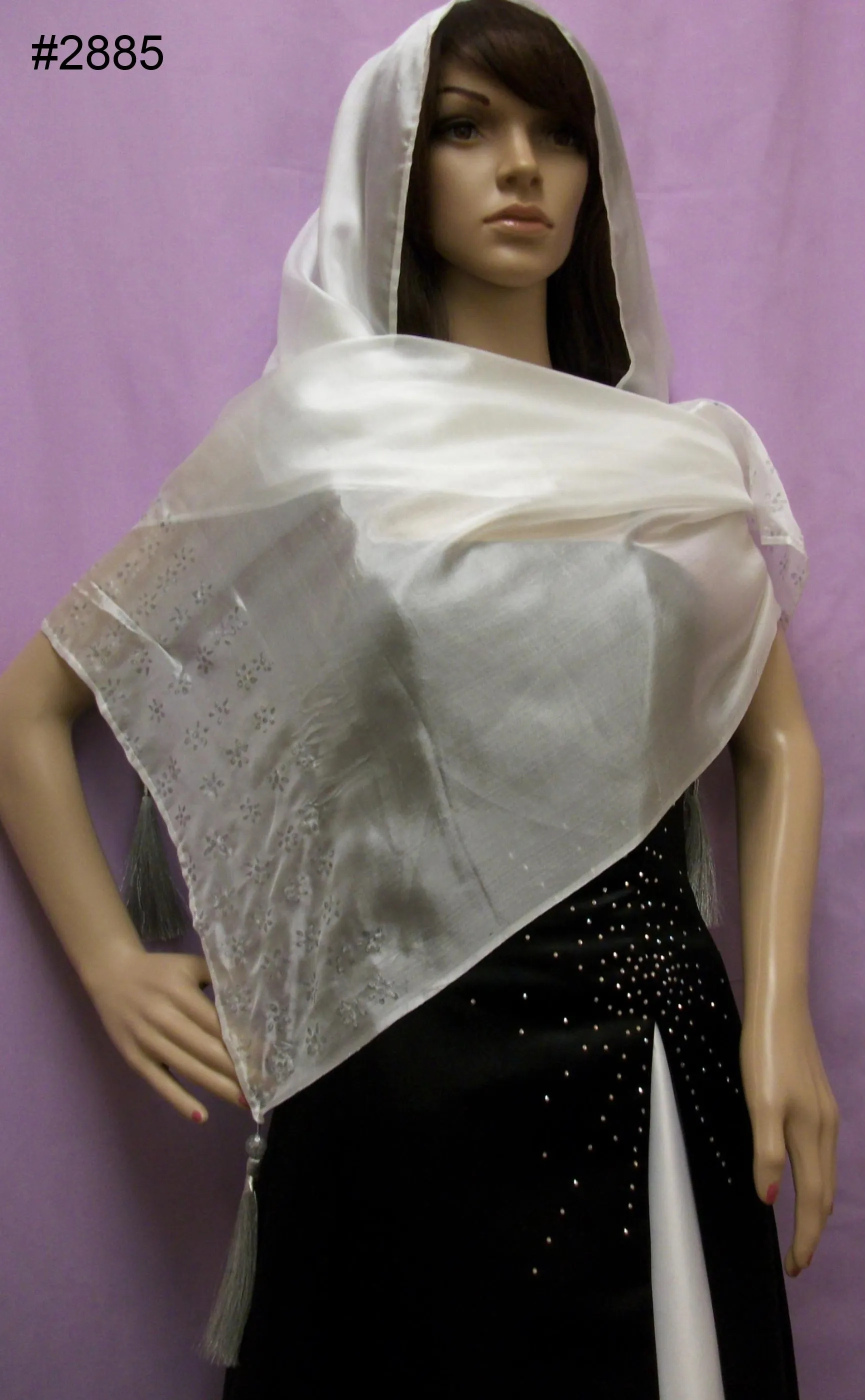 Silk Scarf 2885 Hand Painted Silver Dupatta Shawl Wrap Shieno Sarees