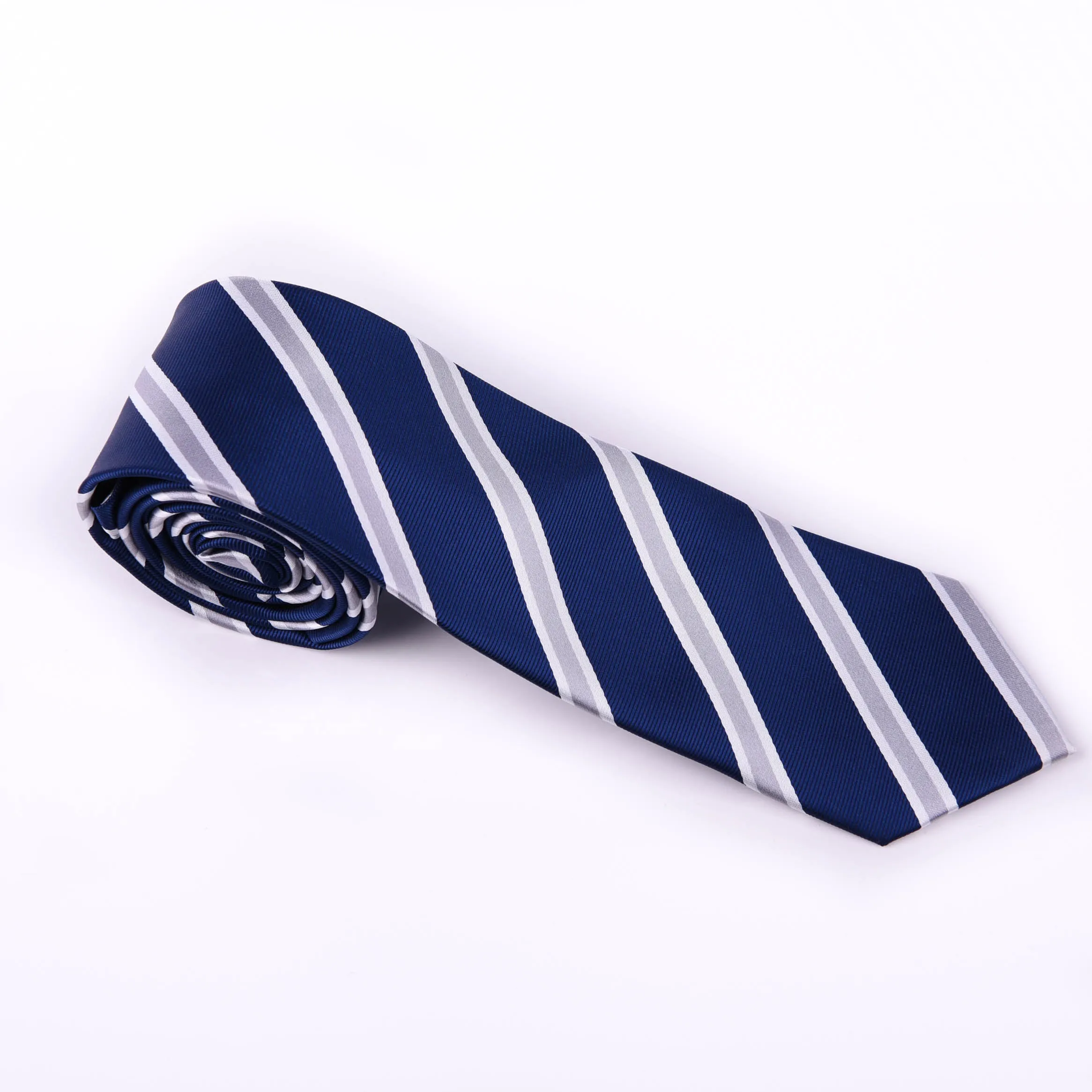 Silver & Navy Boss Formal Business Striped 3 Inch Tie Mens Professional Fashion