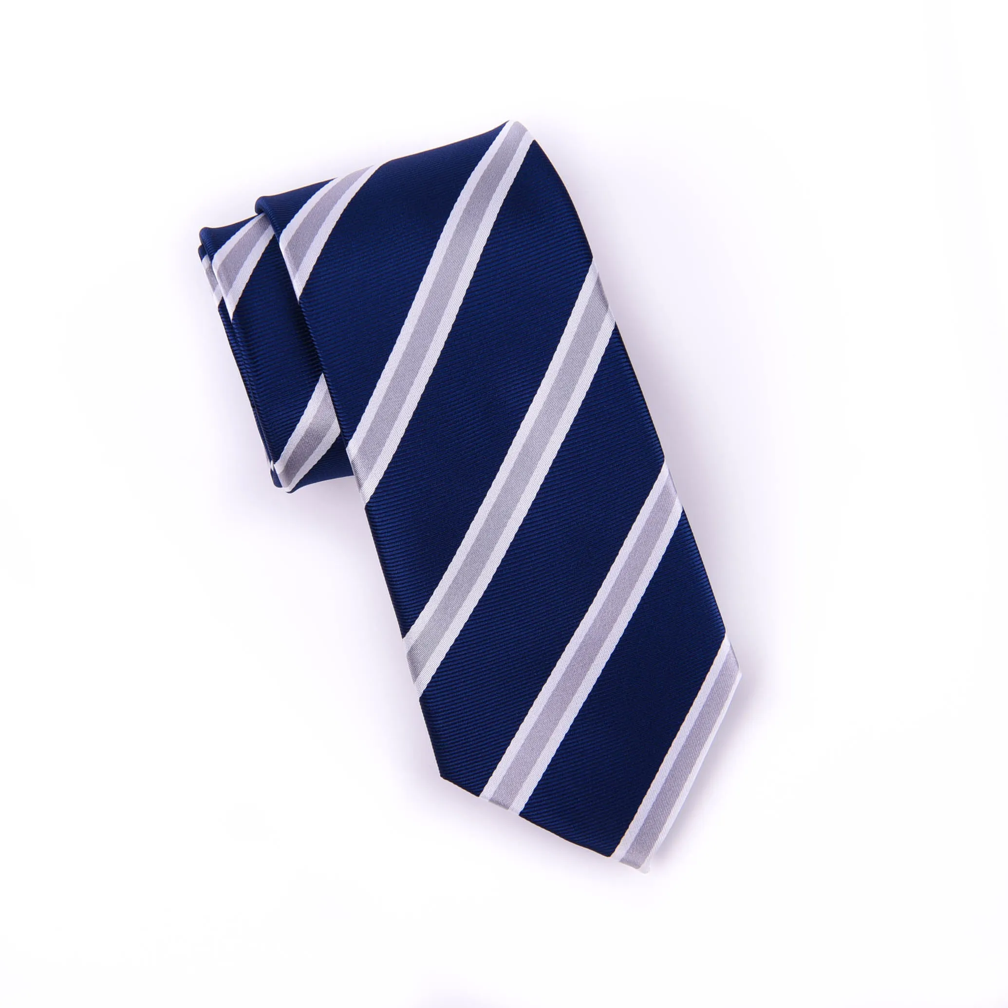 Silver & Navy Boss Formal Business Striped 3 Inch Tie Mens Professional Fashion