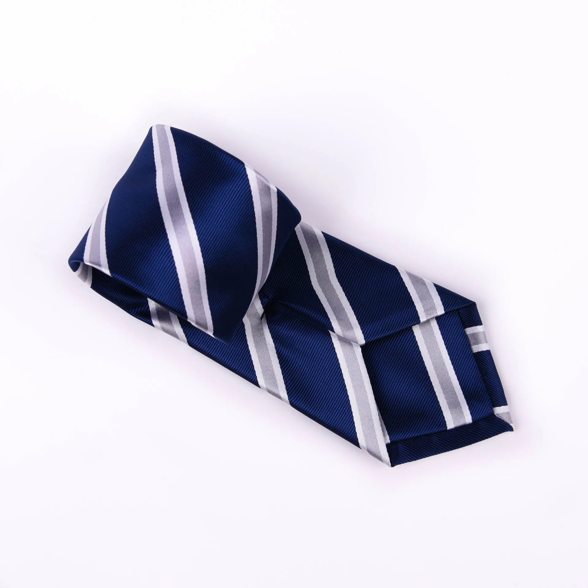 Silver & Navy Boss Formal Business Striped 3 Inch Tie Mens Professional Fashion