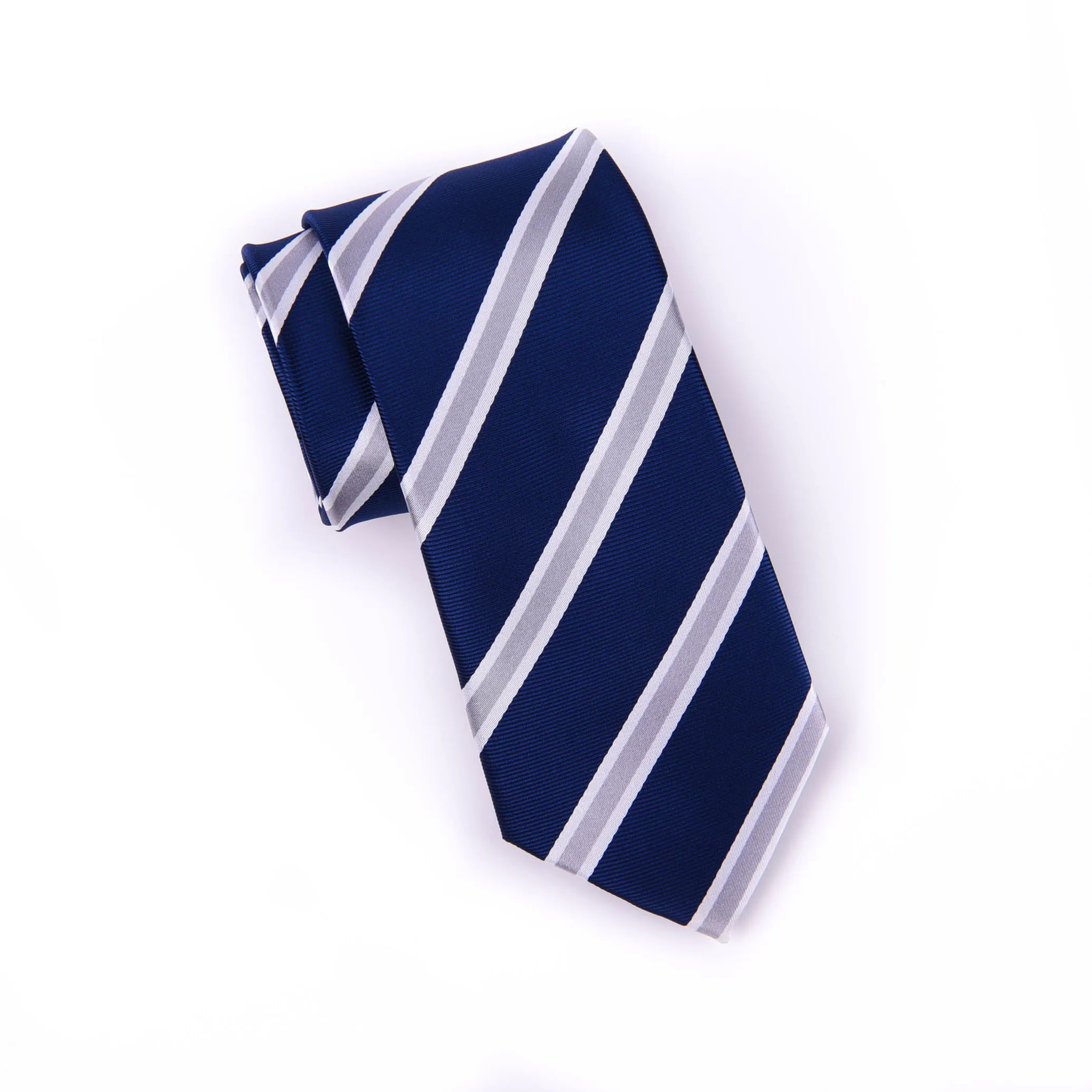 Silver & Navy Boss Formal Business Striped 3 Inch Tie Mens Professional Fashion