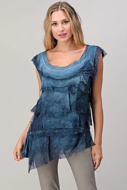 Sleeveless Italian Silk Ruffle Top