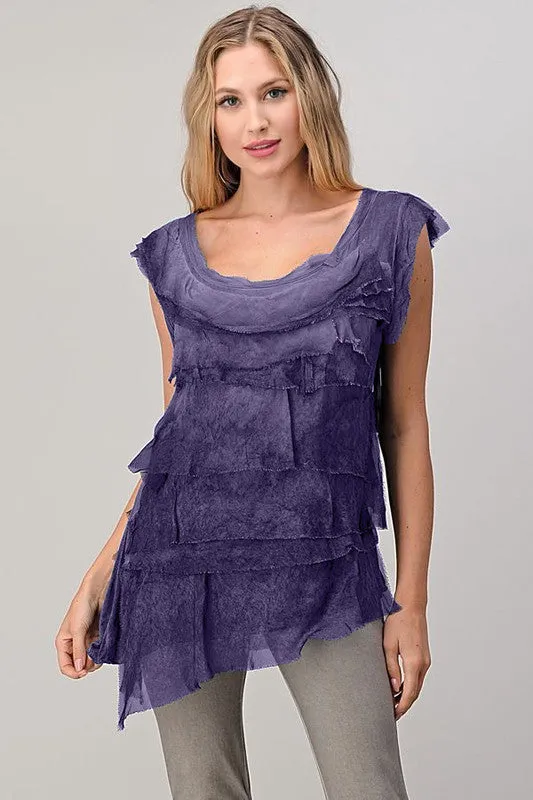 Sleeveless Italian Silk Ruffle Top