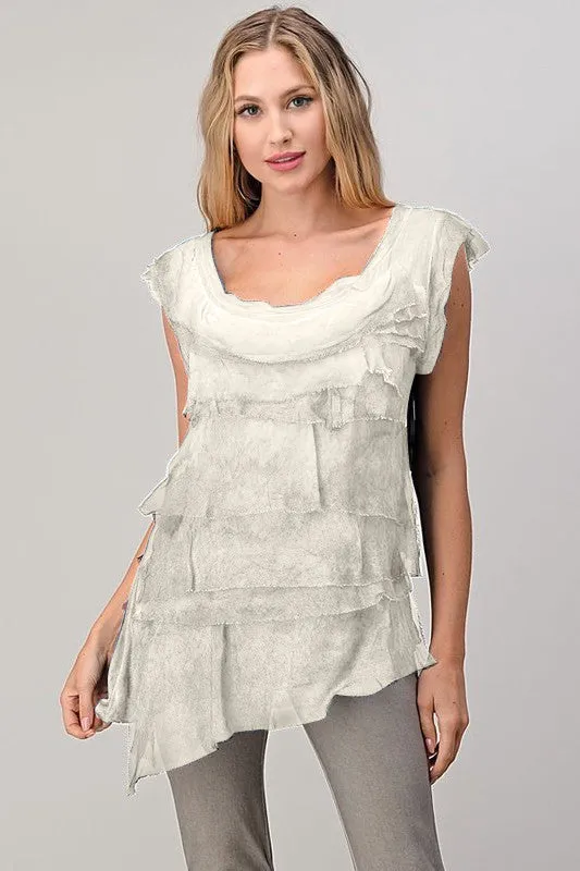 Sleeveless Italian Silk Ruffle Top