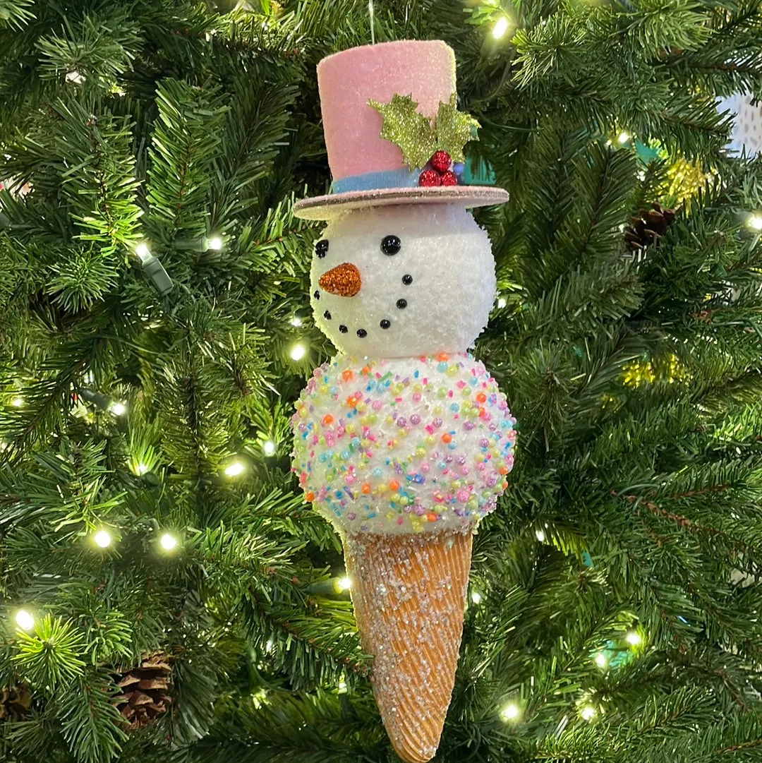 Snowman Ice Cream Cone Ornament