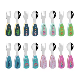 Stainless Steel Children's Small Spoon Cartoon Pattern Baby Feeding Spoon Fork Portable