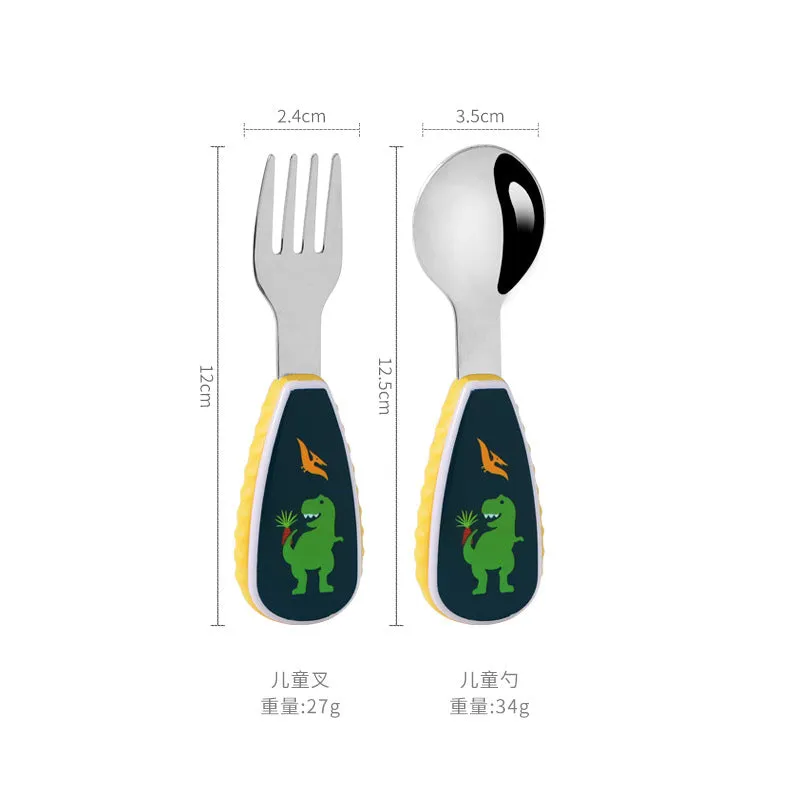 Stainless Steel Children's Small Spoon Cartoon Pattern Baby Feeding Spoon Fork Portable