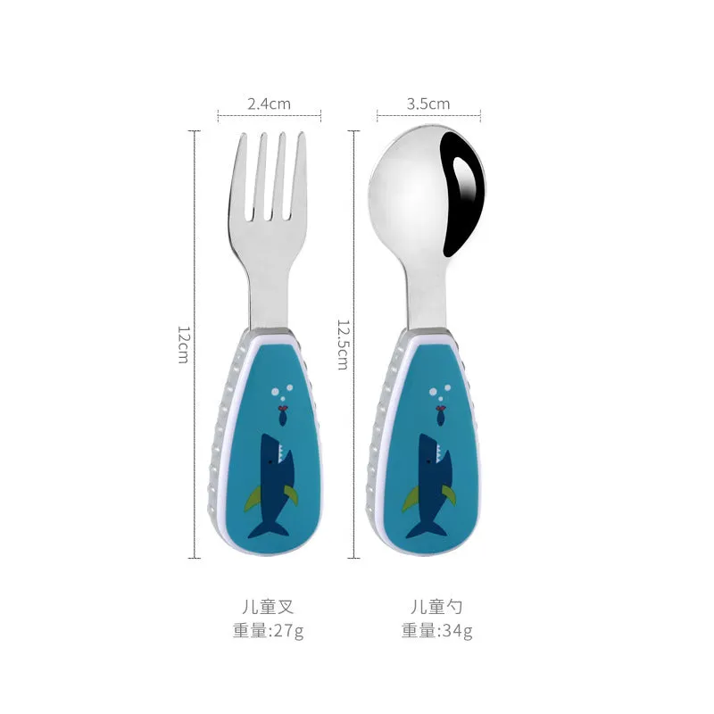 Stainless Steel Children's Small Spoon Cartoon Pattern Baby Feeding Spoon Fork Portable