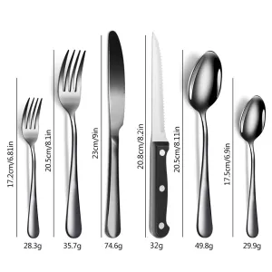 Stainless Steel Tableware 6 Components Steak Knife and Fork Spoon 8 People 48 Pieces Set Gift Set