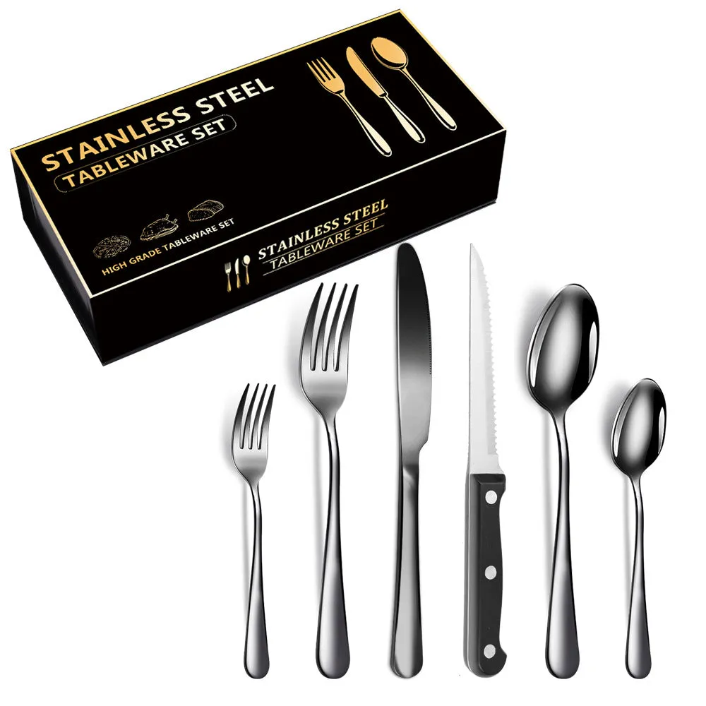 Stainless Steel Tableware 6 Components Steak Knife and Fork Spoon 8 People 48 Pieces Set Gift Set