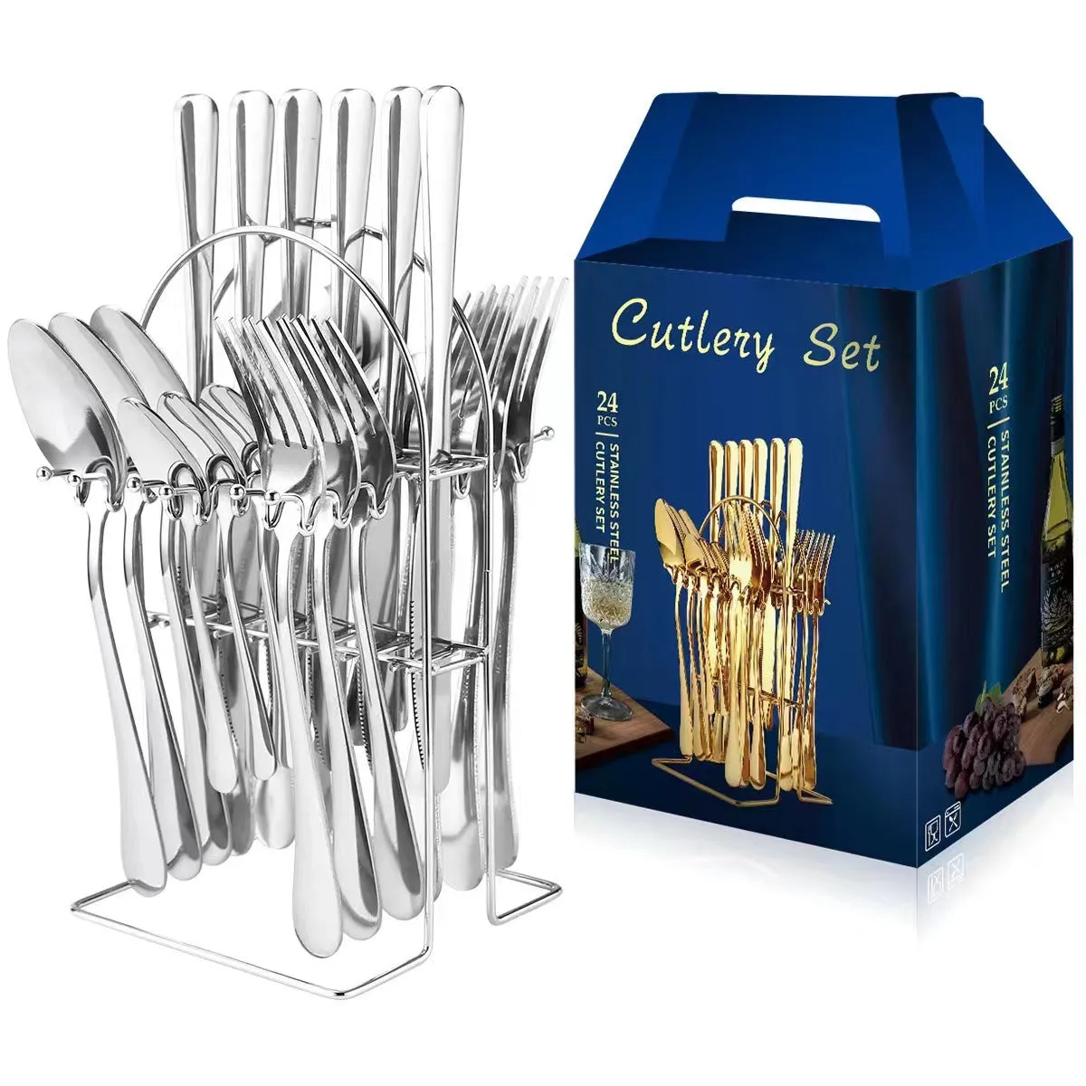 Stainless Steel Tableware Set Western Tableware Knife, Fork and Spoon 24-Piece Set