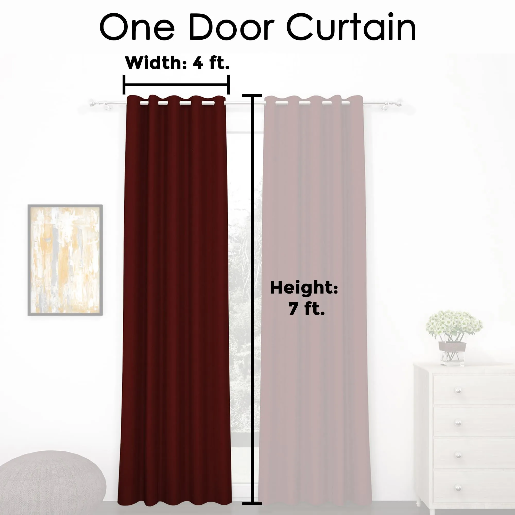 Story@Home Blackout Door Curtains 7 Feet Long Set of 2, Faux Silk, Thermal Insulated, Plain Design Blackout Curtains for Living Room, 116 X 215 cm, Maroon, 100% Opacity, Perfect for Festive Gifting