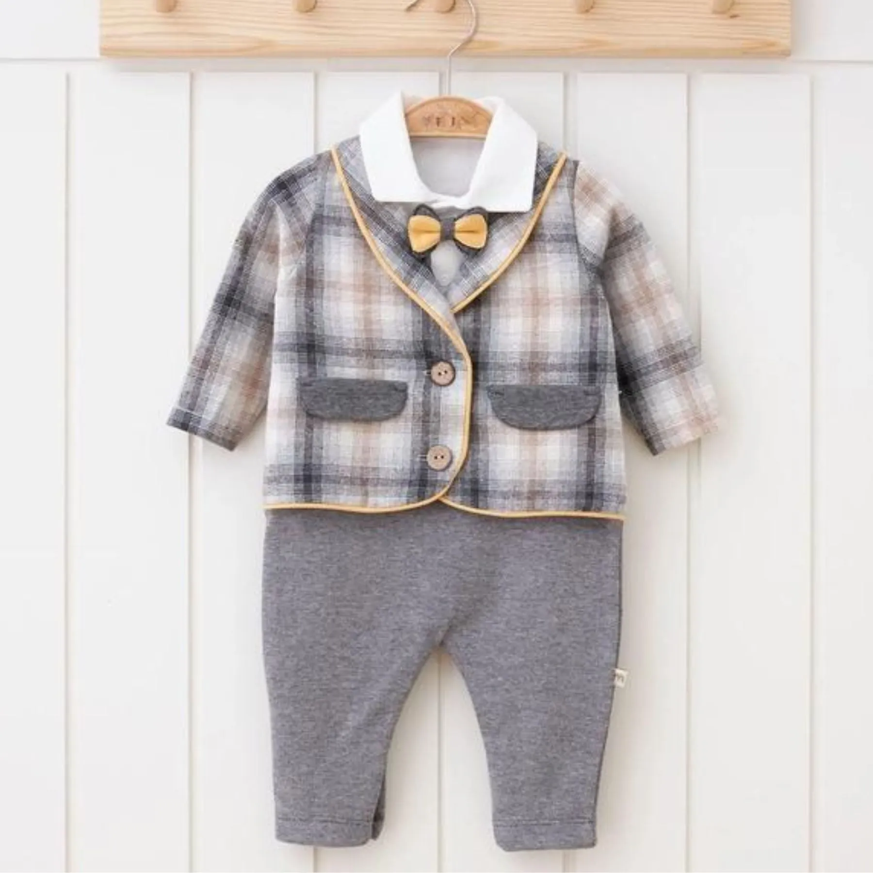 Stylish One-Piece Jacket Set, Grey Plaid