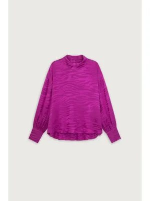 Suncoo Silk Blouse Fushia High Neck Long Sleeve H24C07301