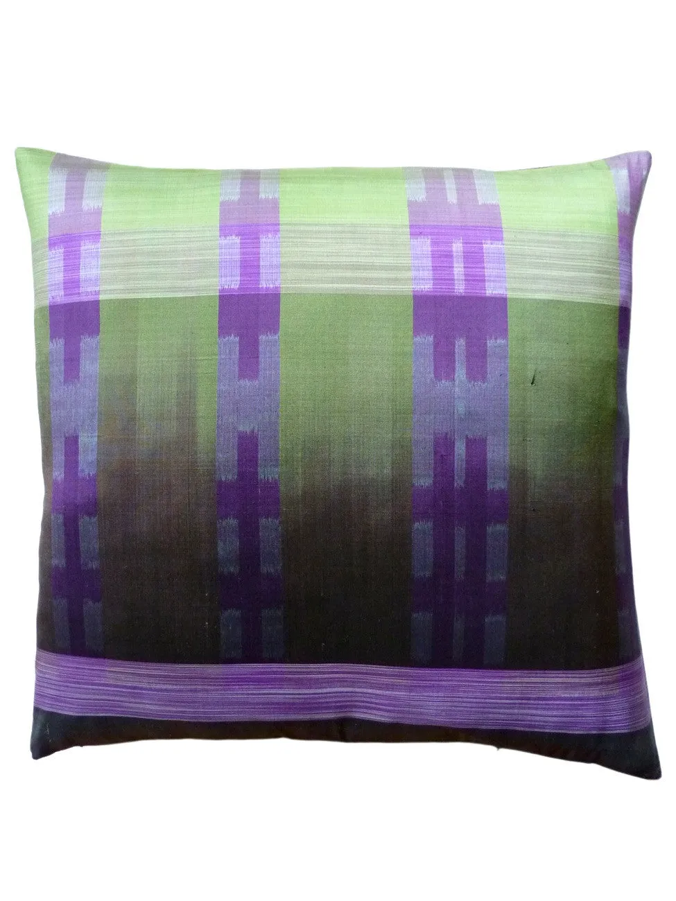 THAI SILK MODERN IKAT PILLOW AMETHYST CHARTREUSE 1