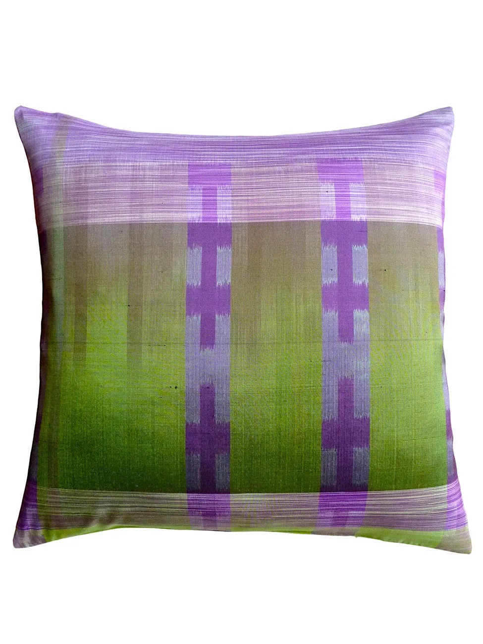 THAI SILK MODERN IKAT PILLOW AMETHYST CHARTREUSE 1