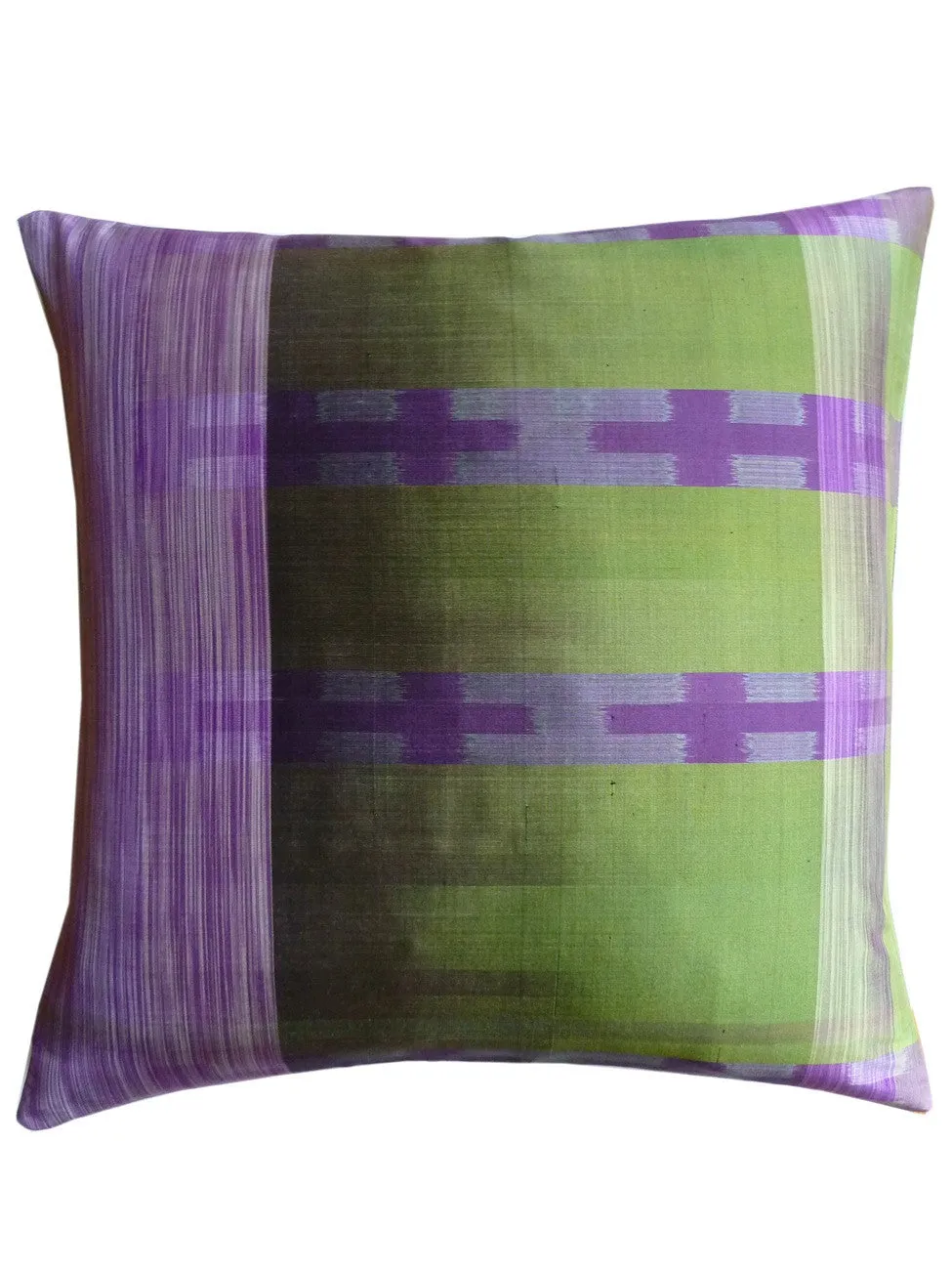 THAI SILK MODERN IKAT PILLOW AMETHYST CHARTREUSE 1