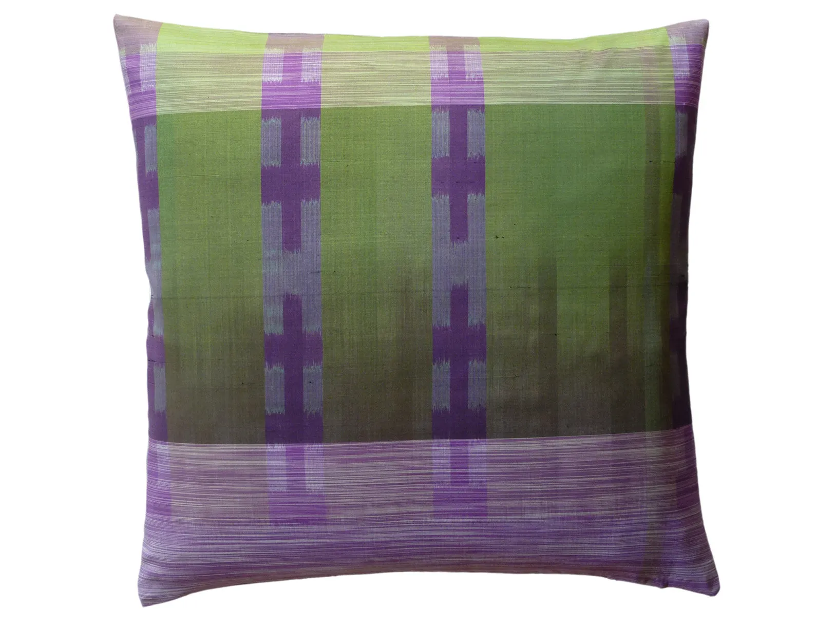 THAI SILK MODERN IKAT PILLOW AMETHYST CHARTREUSE 1