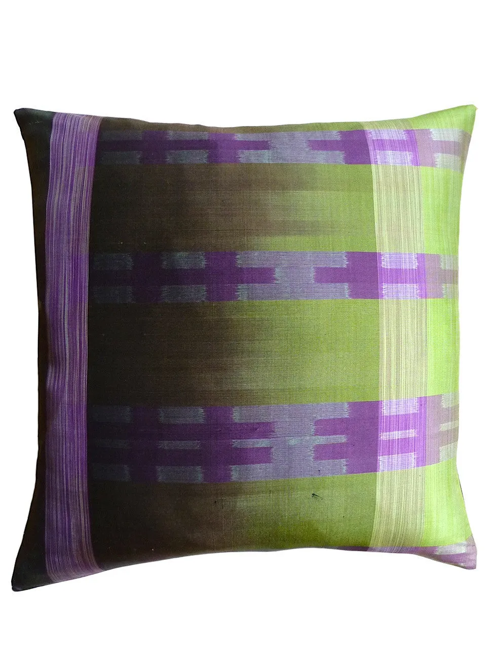 THAI SILK MODERN IKAT PILLOW AMETHYST CHARTREUSE 1