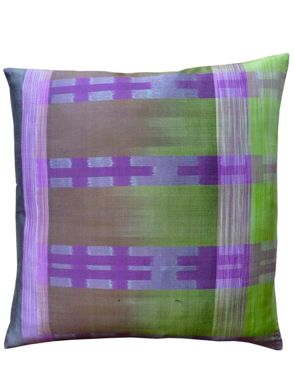 THAI SILK MODERN IKAT PILLOW AMETHYST CHARTREUSE 1