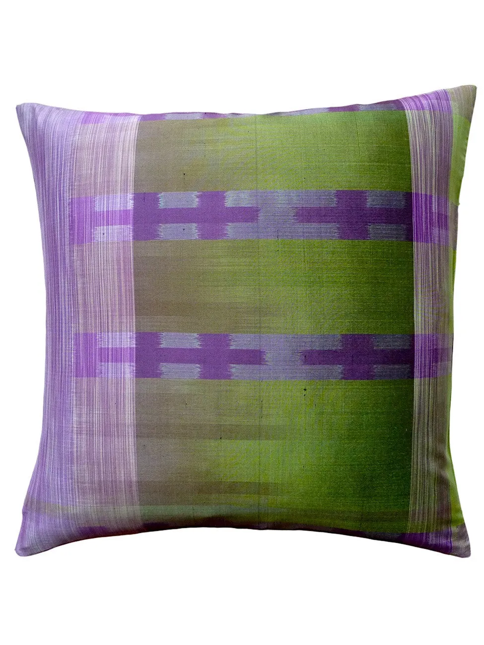 THAI SILK MODERN IKAT PILLOW AMETHYST CHARTREUSE 1