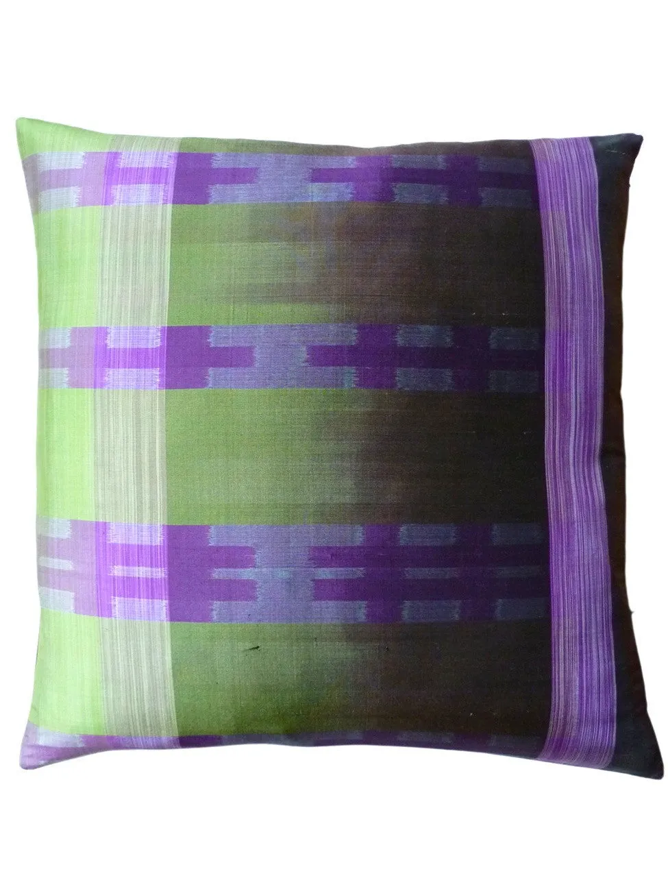 THAI SILK MODERN IKAT PILLOW AMETHYST CHARTREUSE 1