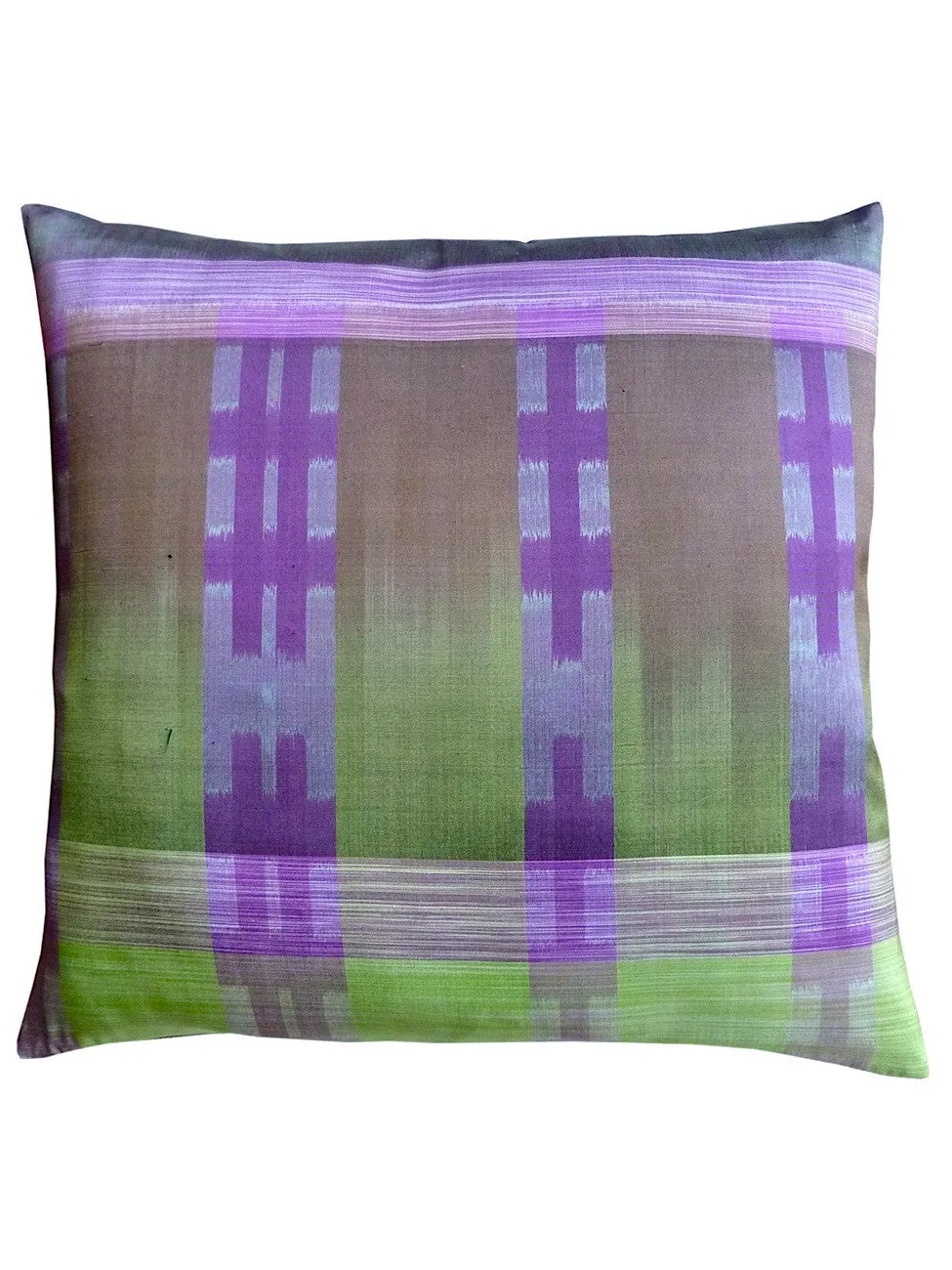 THAI SILK MODERN IKAT PILLOW AMETHYST CHARTREUSE 1