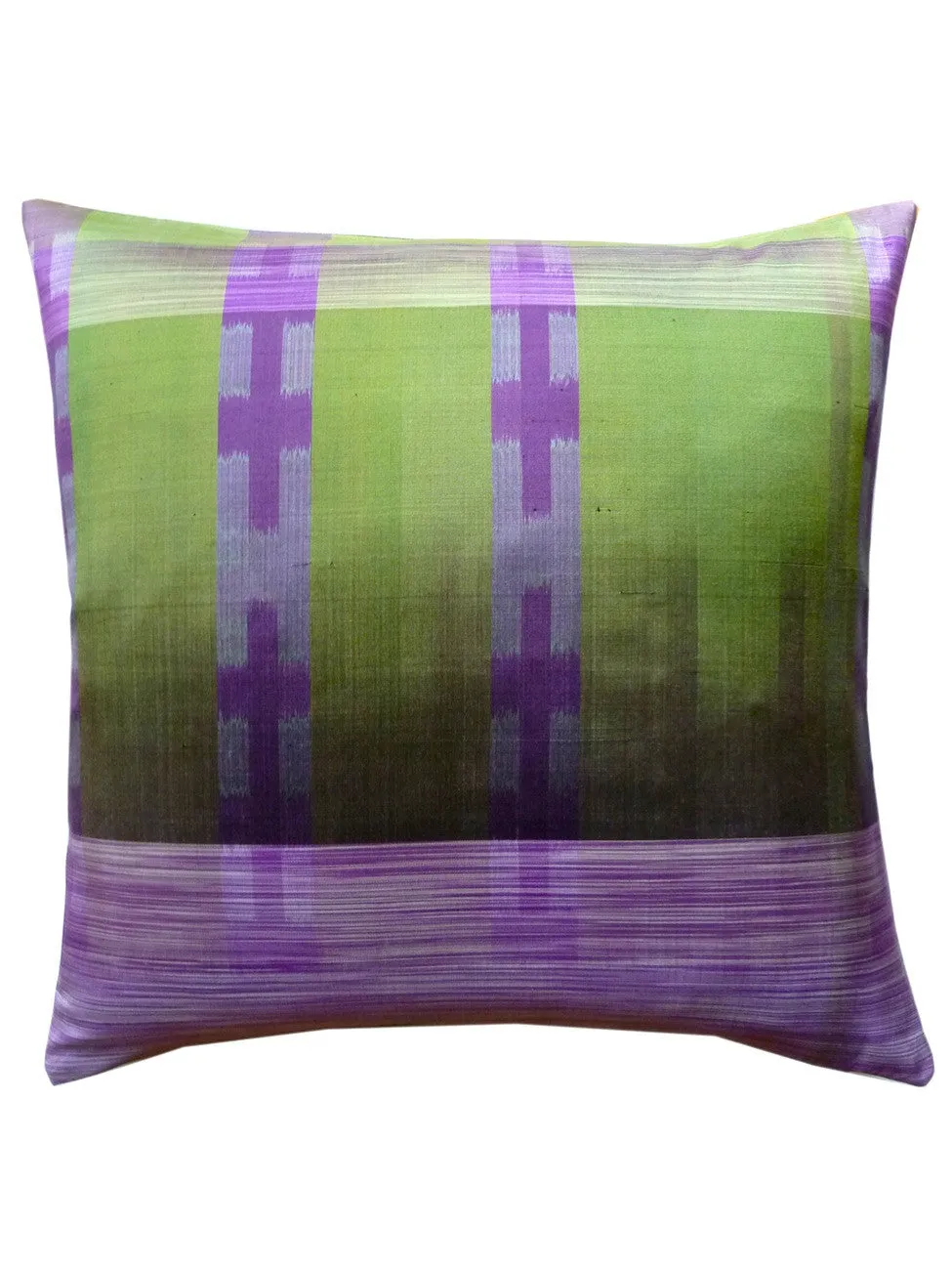 THAI SILK MODERN IKAT PILLOW AMETHYST CHARTREUSE 1