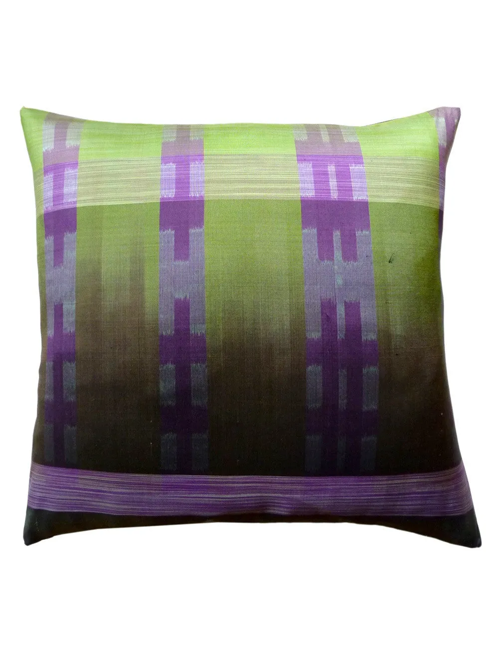 THAI SILK MODERN IKAT PILLOW AMETHYST CHARTREUSE 1