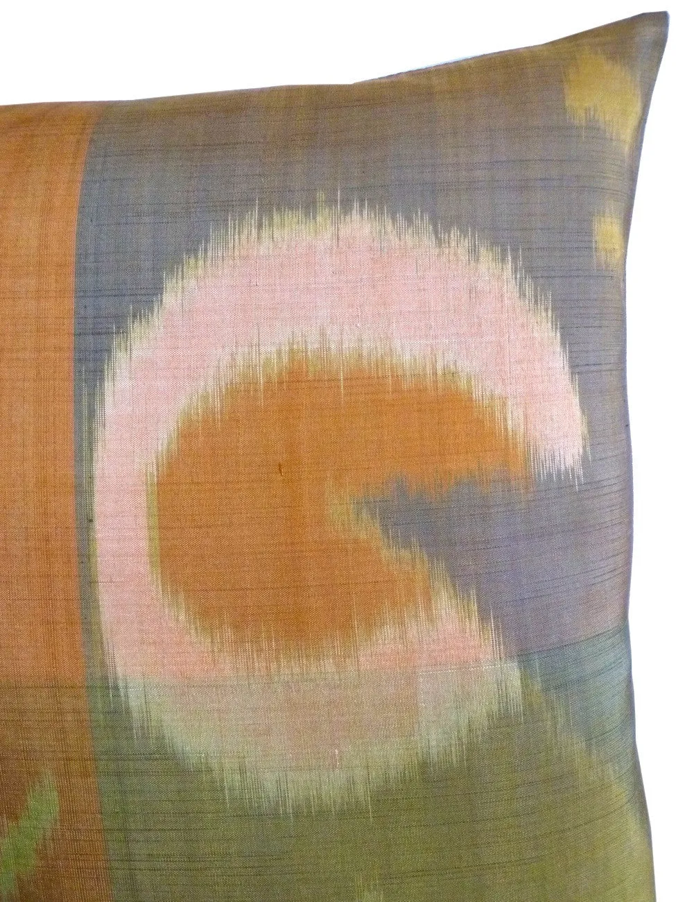 Thai Silk Modern Ikat Pillow Butterscotch Blue