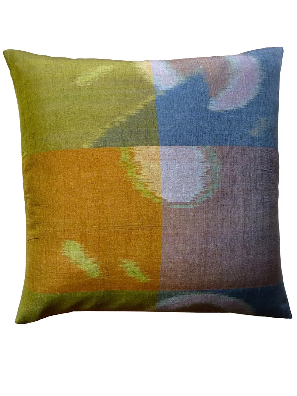 Thai Silk Modern Ikat Pillow Butterscotch Blue