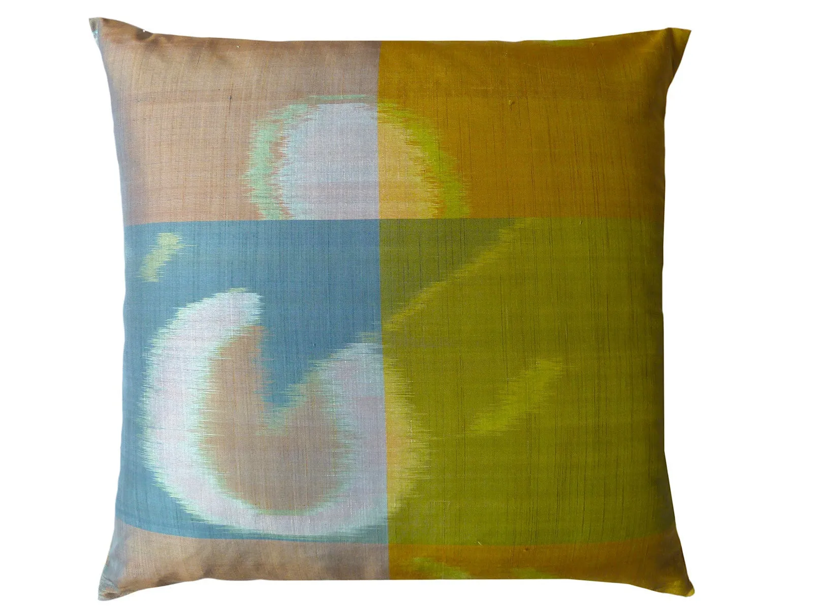 Thai Silk Modern Ikat Pillow Butterscotch Blue