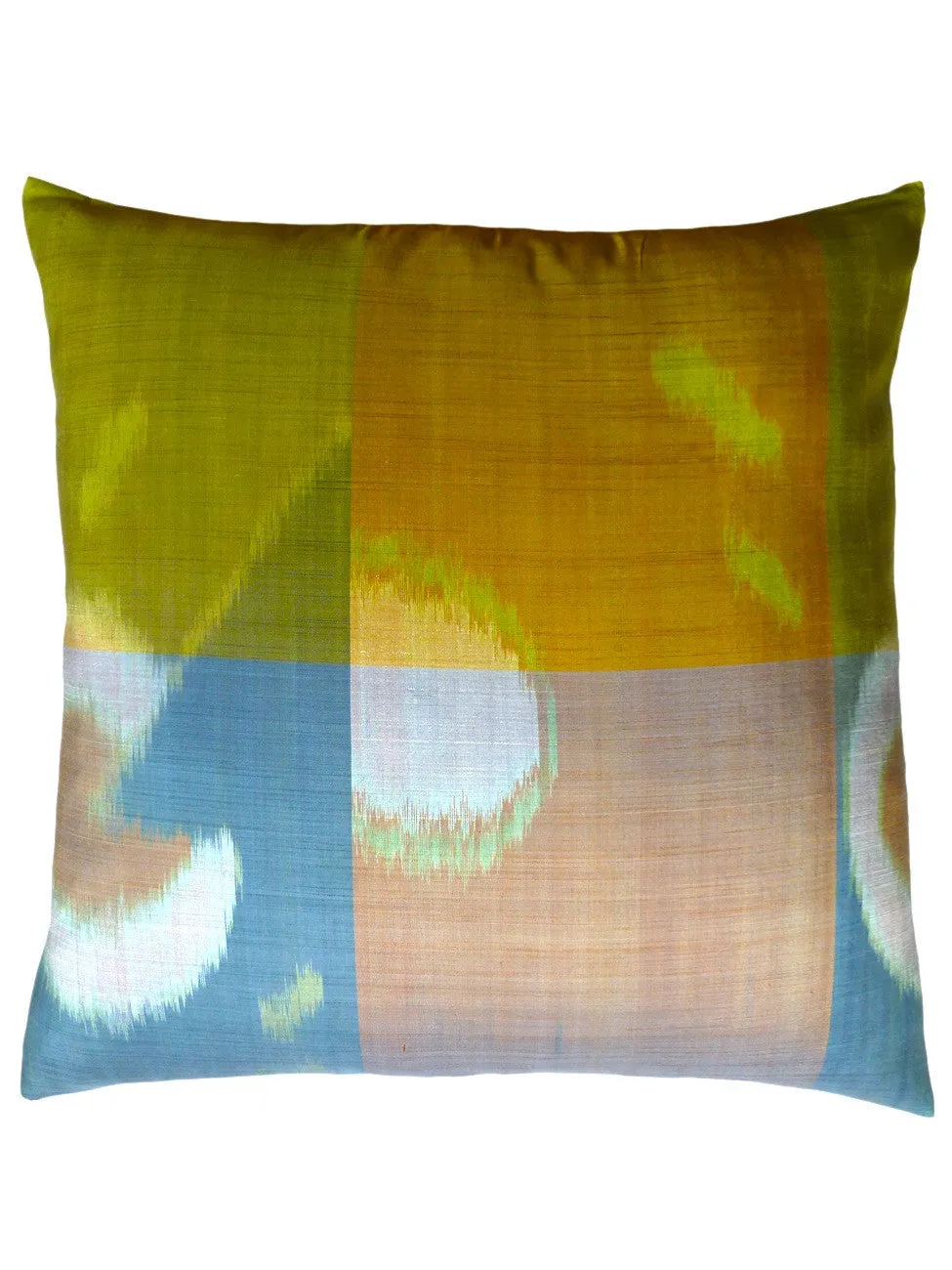 Thai Silk Modern Ikat Pillow Butterscotch Blue