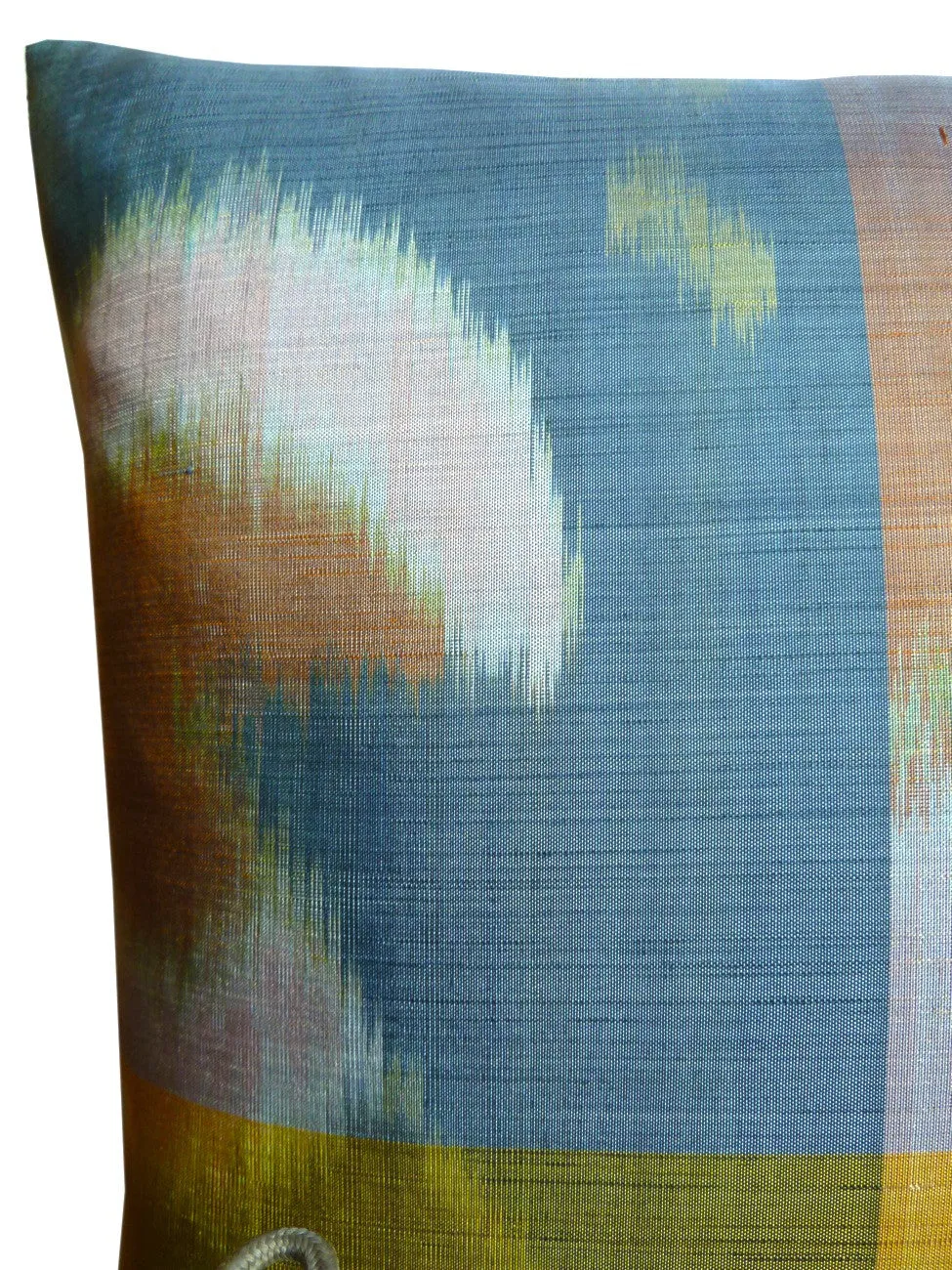 Thai Silk Modern Ikat Pillow Butterscotch Blue